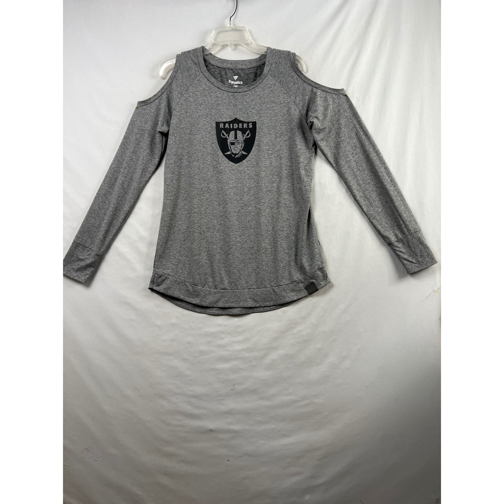 Fanatics Raiders Top Womens L Grey Cold Shoulder Long Sleeve NFL Shirt